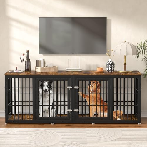 48 Inch Heavy Duty Dog Crate Furniture for Large Dogs, Decorative Pet House End Table, Extra Large Wooden Cage Kennel Furniture Indoor, Natural and White