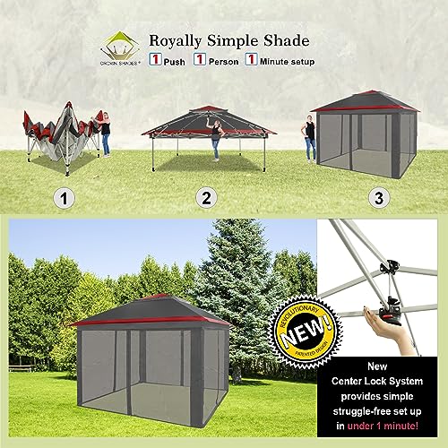 CROWN SHADES 13x13 Pop Up Gazebo, Canopy Tent, Gazebos on Clearance - Outdoor Gazebo for Backyard & Patio Furniture - Carpa Pop Up Tent with Wheeled STO-N-Go Cover Bag (Grey)