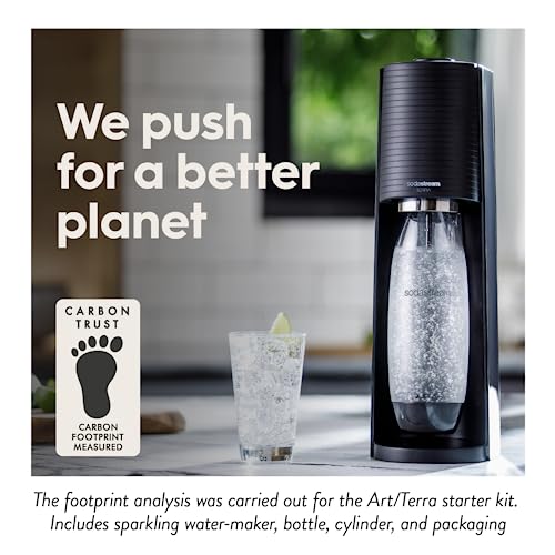 SodaStream Terra Sparkling Water Maker, Sparkling Water Machine & 1L Fizzy Water Bottle, Retro Drinks Maker w. BPA-Free Water Bottle & Quick Connect Co2 Gas Bottle for Home Carbonated Water - White