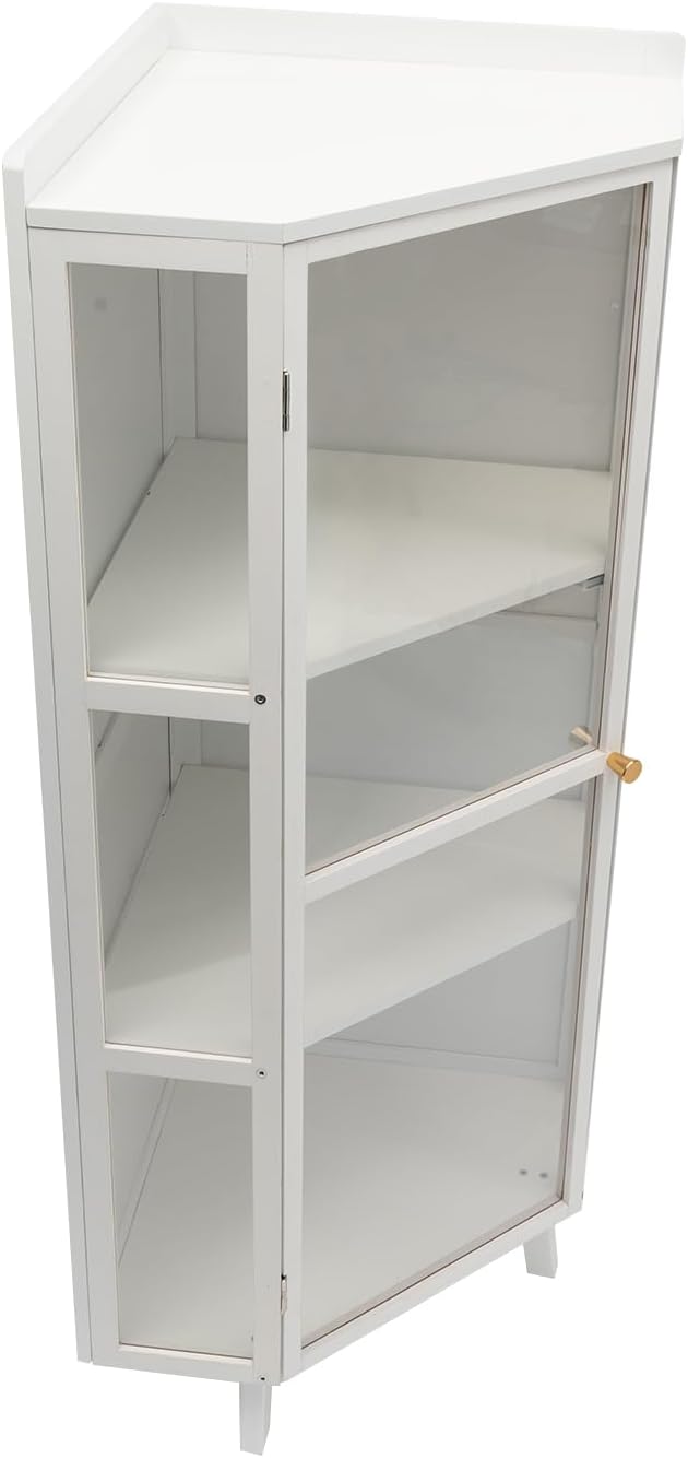 42.5" Corner Cabinet, 3-Tier Floor Storage Cabinet with Door for Kitchen Living Room Bedroom (White)