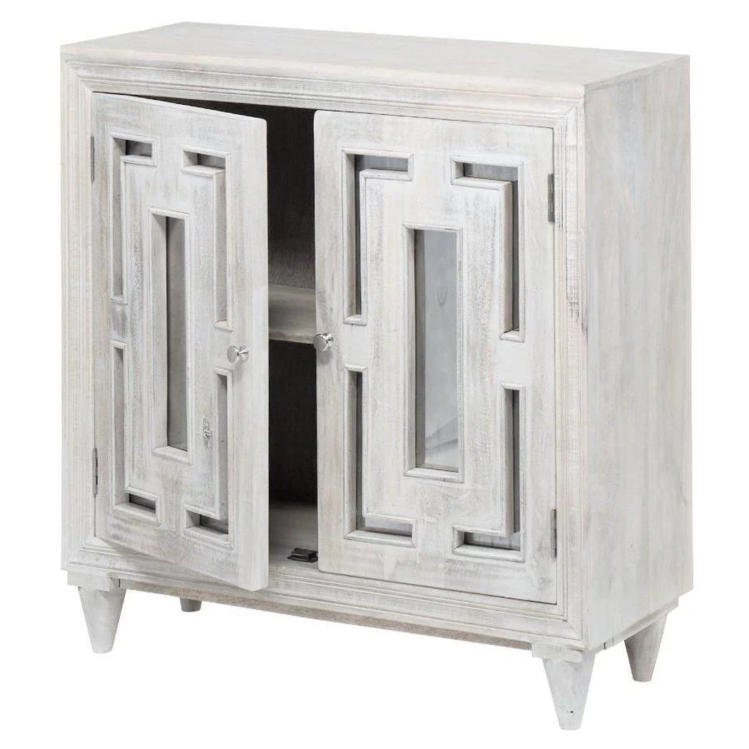 40" Square Multipurpose Whitewash Accent Cabinet for Living Room