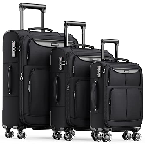 SHOWKOO Luggage Sets 3 Piece Softside Expandable Lightweight Durable Suitcase Sets Double Spinner Wheels TSA Lock Armygreen (20in/24in/28in)