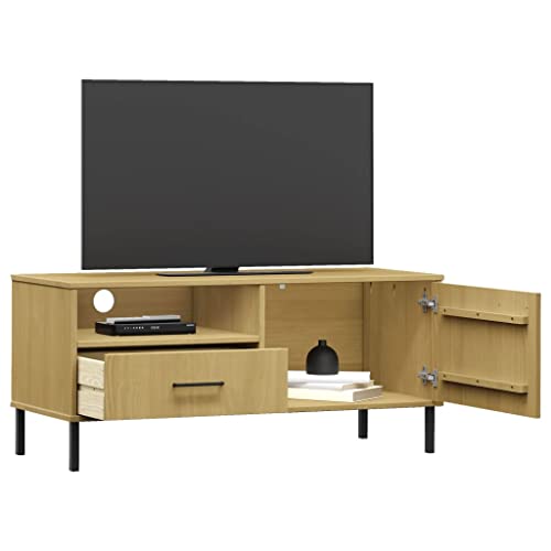TV Stand with Metal Legs Brown Solid Wood Pine,Versatile Pine Wood TV Stand with Storage, Rustic TV Cabinet for Living Room, Bedroom, or Home Office Furniture for TV & Media, Entertainment Centers