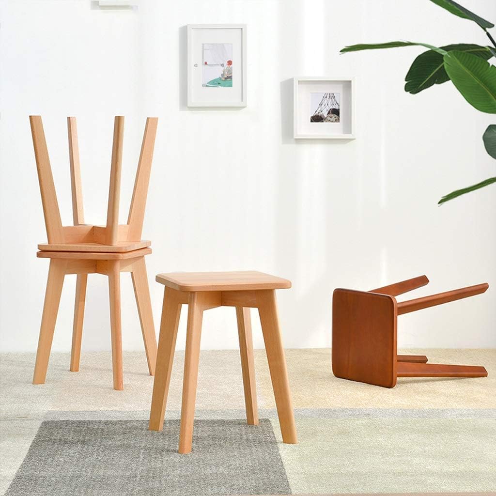 Footrest Stool/Foot Rest Simple Modern Living Room Dining Room Stool Fashion Makeup Stool, Solid Wood Square Stool, Two Colors Optional Footstool Step Stool (Color : Brown) (Linen)