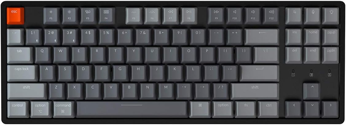 Keychron K8 Tenkeyless Wireless Mechanical Keyboard for Mac, Bluetooth RGB Backlight Multitasking Type-C Wired Gaming Keyboard for Windows with Gateron Red Switch, Aluminum Frame