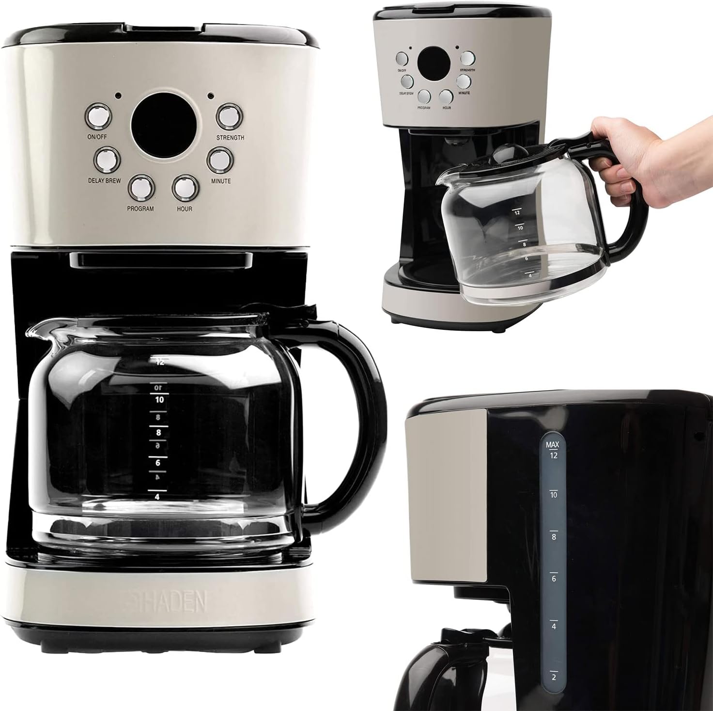 Haden Retro Style Stainless Steel Dorset Toaster, Electric Kettle, 12 Cup Coffee Maker, and 0.7 Cubic Foot Microwave Appliance Set, Putty Beige