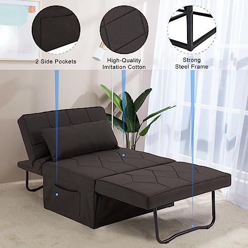 Mdeam Upgraded Sleeper Chair Bed Sofa Bed 4 in 1 Multi-Function Folding Ottoman Bed with Adjustable Backrest for Small Apartment/Living Room,No Installation(Dark Brown)