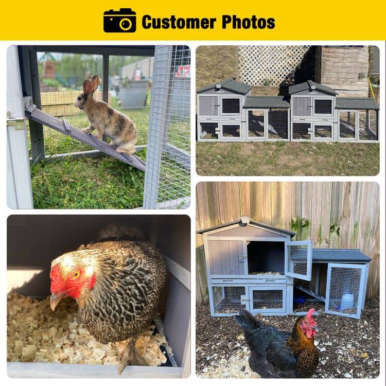 Aivituvin Rabbit Hutch Chicken Coop Bunny Rabbit Cage Duck House with Run Waterproof Roof for Outdoor, Plastic Tray, Expandable Design