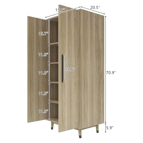 Armoire Wardrobe Closet 4-Door Storage Pantry Cabinet Modern Wood Closet with 2 Drawers, 2 Adjustable Shelves,Storage