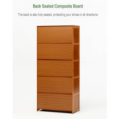 Shoe Storage Cabinet Bamboo Shoe Organizer with Flip doorFreestanding Slim Narrow Shoe Rack Cabinet Space Saving for Closet Hallway Bedroom Entryway,A-60 * 32 * 73cm