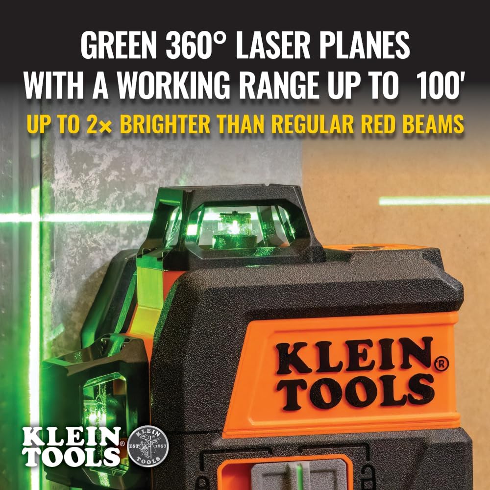 Klein Tools 93CPLG Compact Self-Leveling Laser Level, Bright Green 360-Degree Laser Planes, Rechargeable, Magnetic Mount