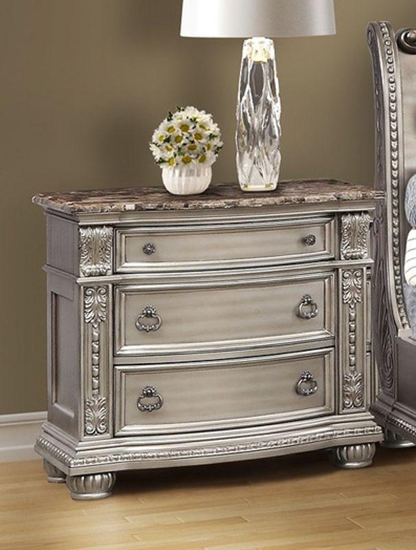 Antique Platinum Sleigh Queen Bedroom Set 5P B9506 Mcferran Classic Traditional