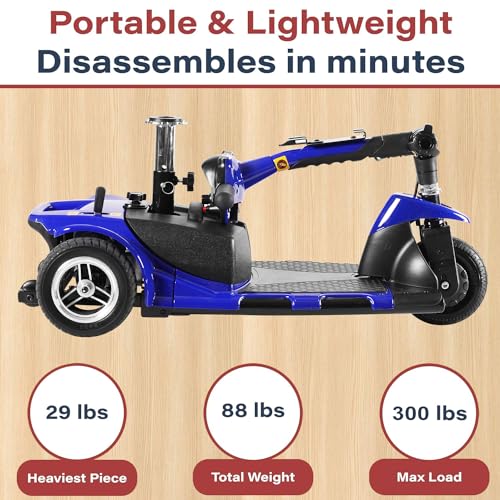 4 Wheel Battery Powered Electric Mobility Scooter - Electric Transportation Wheelchair - Compact Heavy Duty Mobility for Travel, Adults and Seniors includes Basket and Charger (Red)