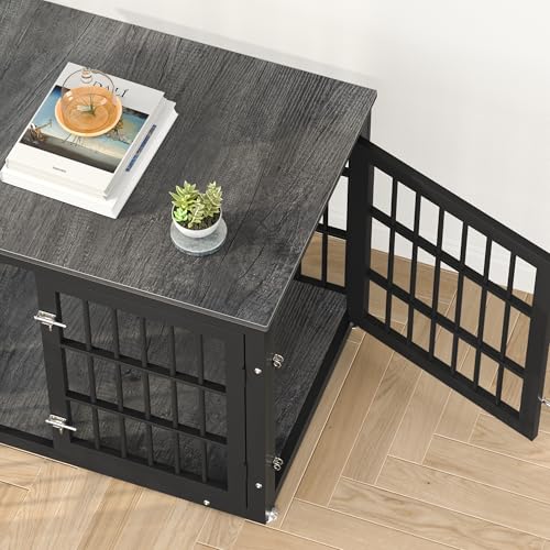 48 Inch Heavy Duty Dog Crate Furniture for Large Dogs, Decorative Pet House End Table, Extra Large Wooden Cage Kennel Furniture Indoor, Natural and White