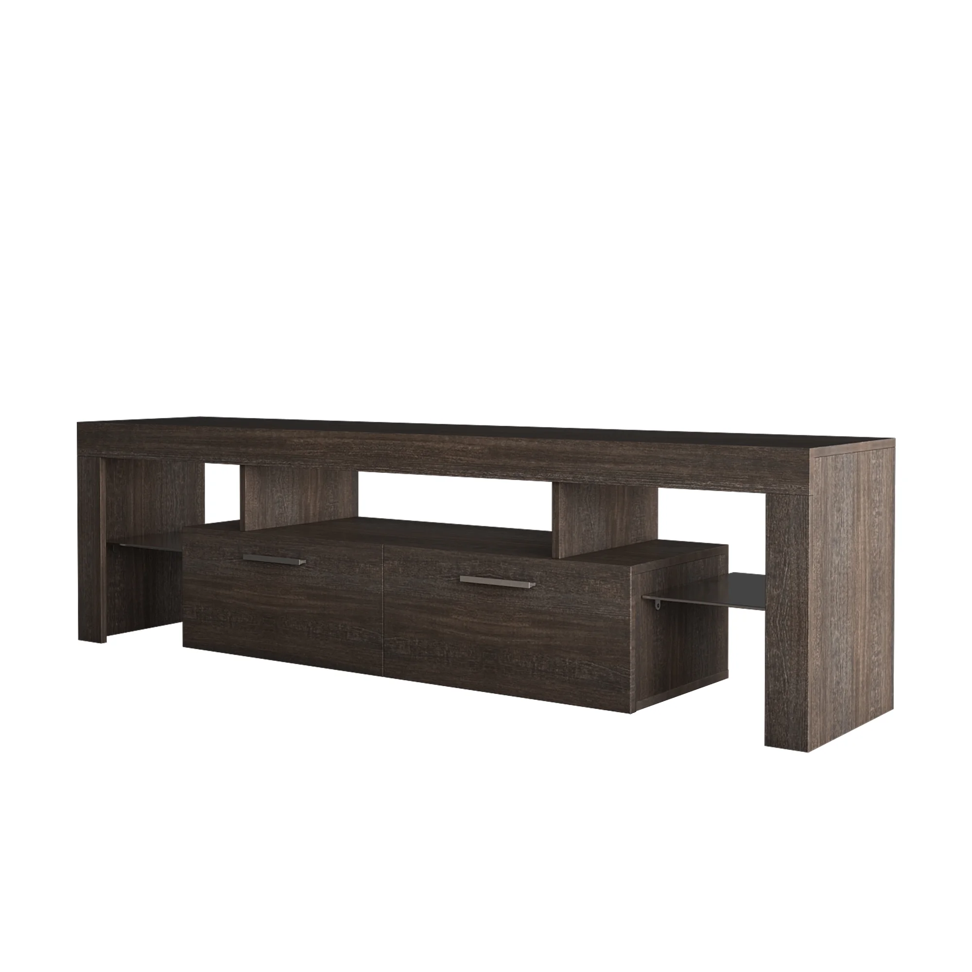 SYNGAR Brown TV Stand for Living Room up to 70" TV, Farmhouse TV Console Table Buffet Cabinet with Storage, Rustic Wooden TV Cabinet with 16-Color LED Lights, Entertainment Center, 63"L×14"W×18"H