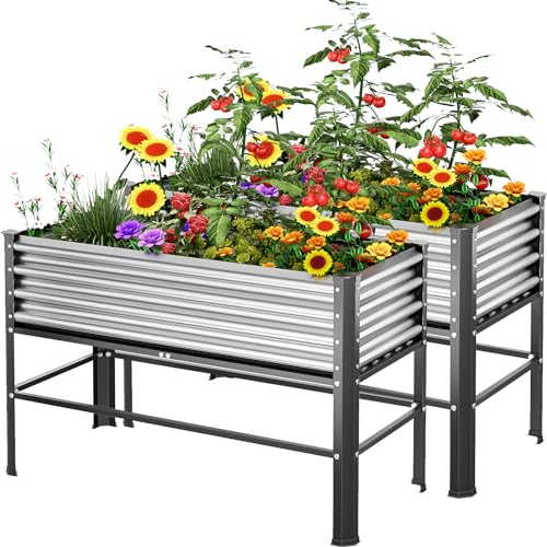 Raised Garden Bed with Legs, 48×48×32in Large Outdoor Metal Galvanized Garden Planting Box,1000lb Capacity for Vegetables Lawn Green Flowers, Fruits, Terrace