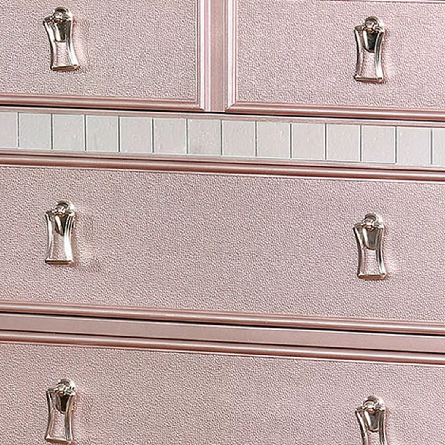 Benzara Five Drawers Contemporary Solid Wood Chest With Mirror Accent, Pink
