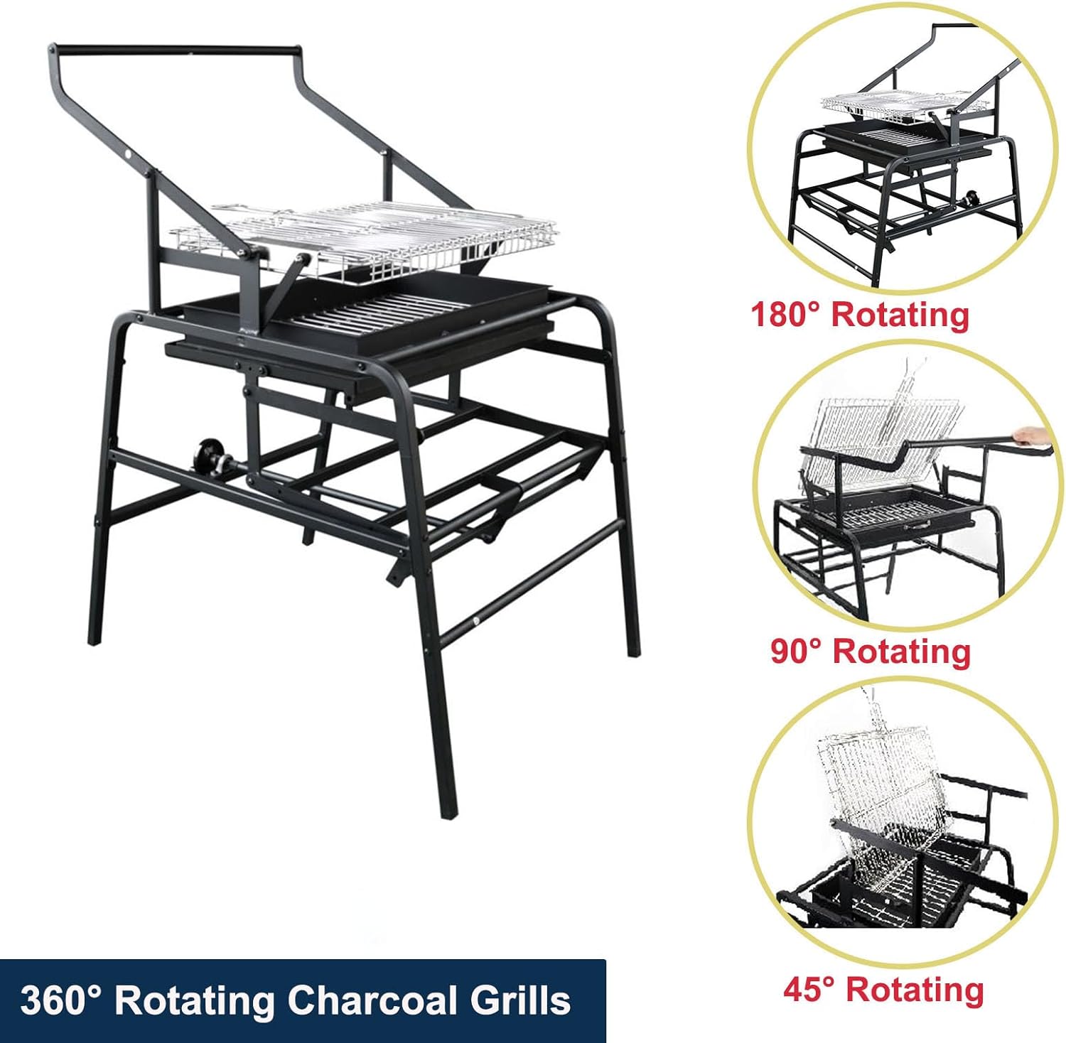 360° Rotating Charcoal Grills, BBQ Grill Portable Smoker Grill, Stainless Steel Rotisserie Grill for Camping Picnics Garden Beach Party, Charcoal Grill for Picnic and Camping