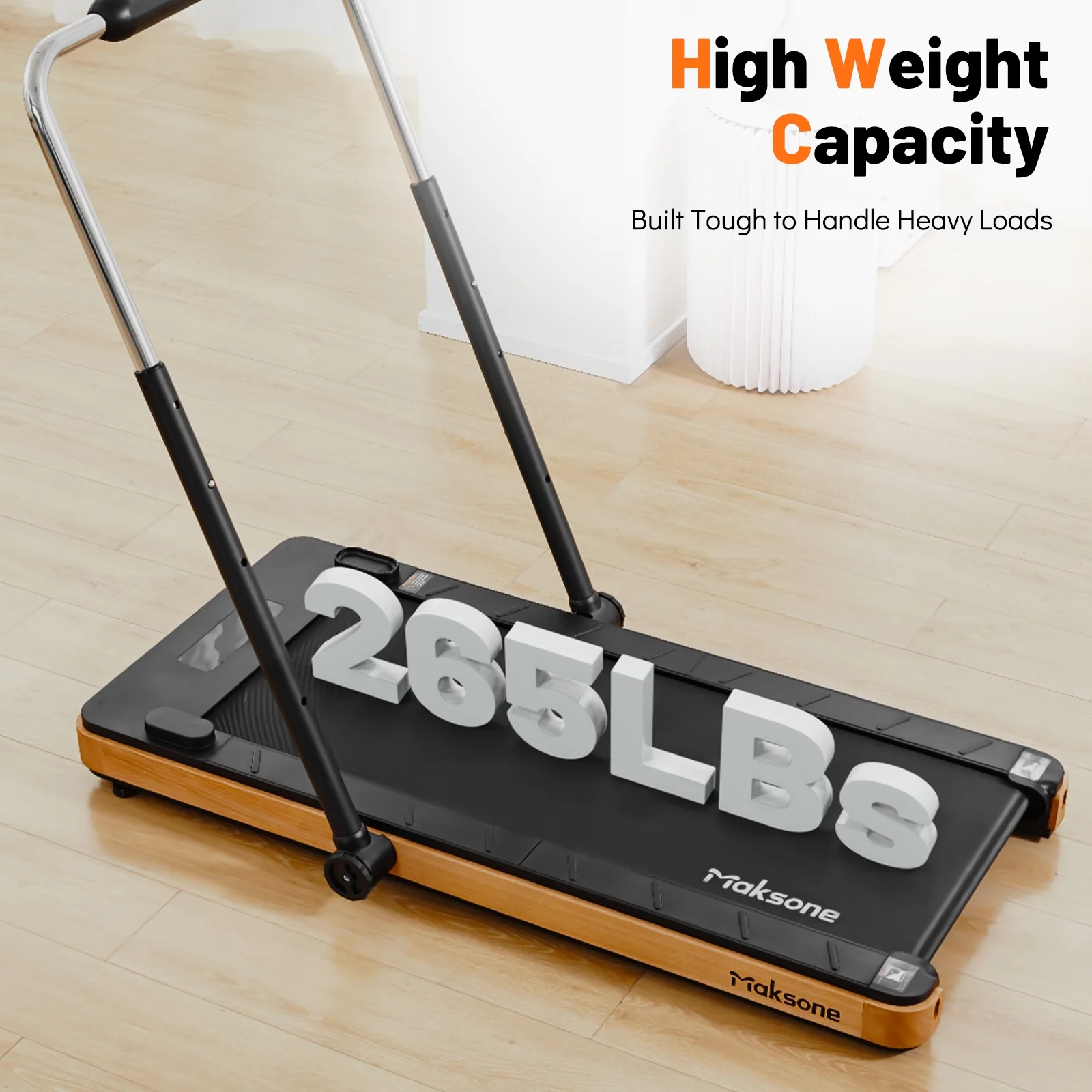 Maksone 3HP Folding Walking Pad, Wood Under Desk Treadmill with Adjustable Handlebar with Remote Control