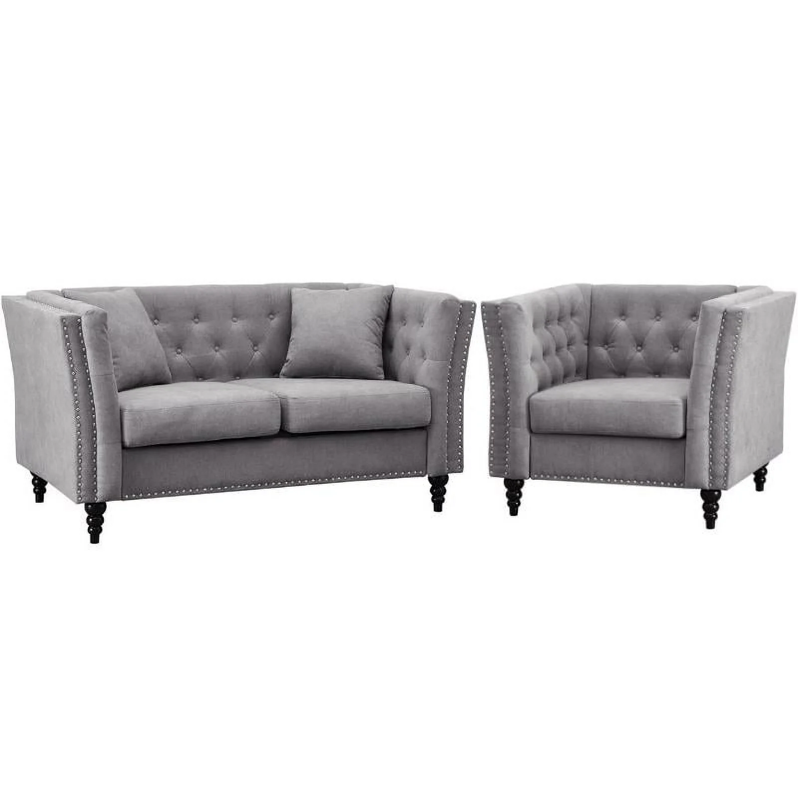Home Square 2 Piece Set with Microfiber Living Room Loveseat and Chair in Gray - Curated Treasures Market