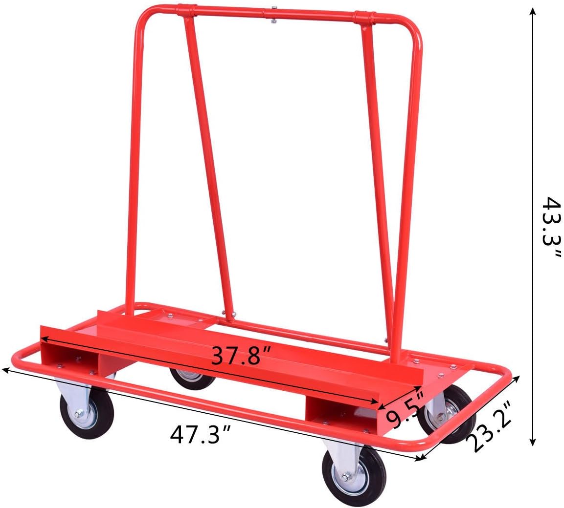 Goplus Drywall Sheet Cart Heavy Duty Dolly Handling Sheetrock Panel Red
