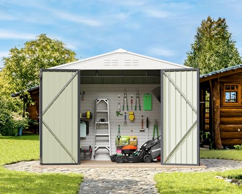 Greesum Outdoor Storage Shed 6 x 8 ft. Utility Tool Shed Metal Storage Garden Shed with Door & Lock for Patio Storage, Brown