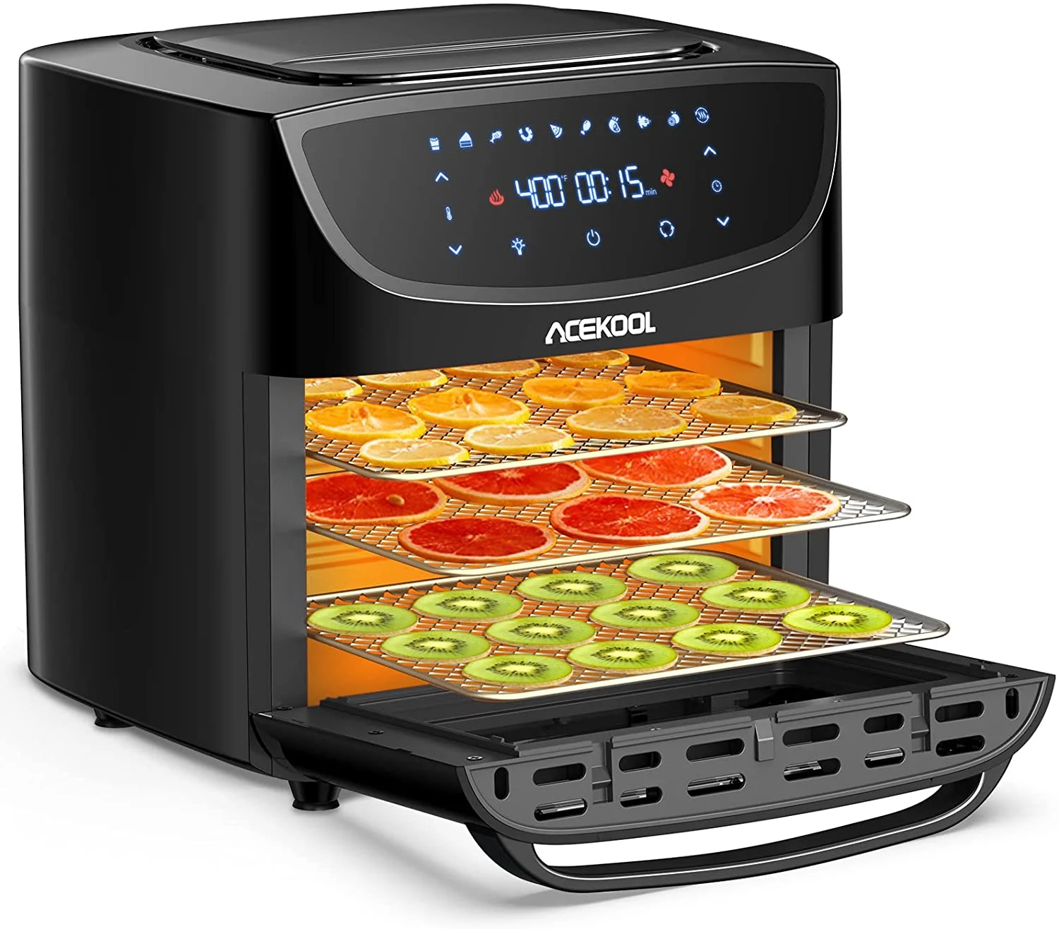 Air Fryer Oven 10-in-1, 20QT Acekool Large Airfryer Toaster Oven Combo 1800W Air Fryers with Rotisserie and Racks, Dehydrator, LED Digital Screen, 9 Accessories and Recipe Cookbook