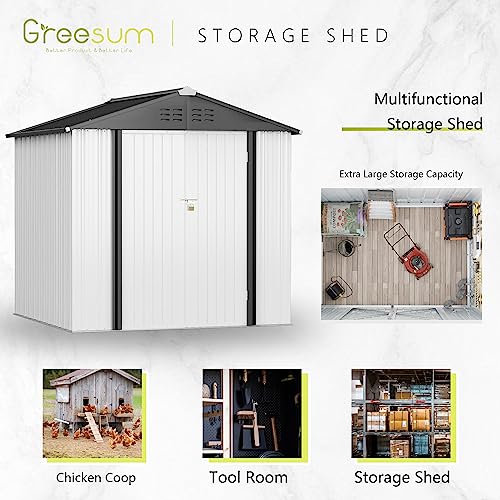 Greesum Outdoor Storage Shed 6 x 8 ft. Utility Tool Shed Metal Storage Garden Shed with Door & Lock for Patio Storage, Brown