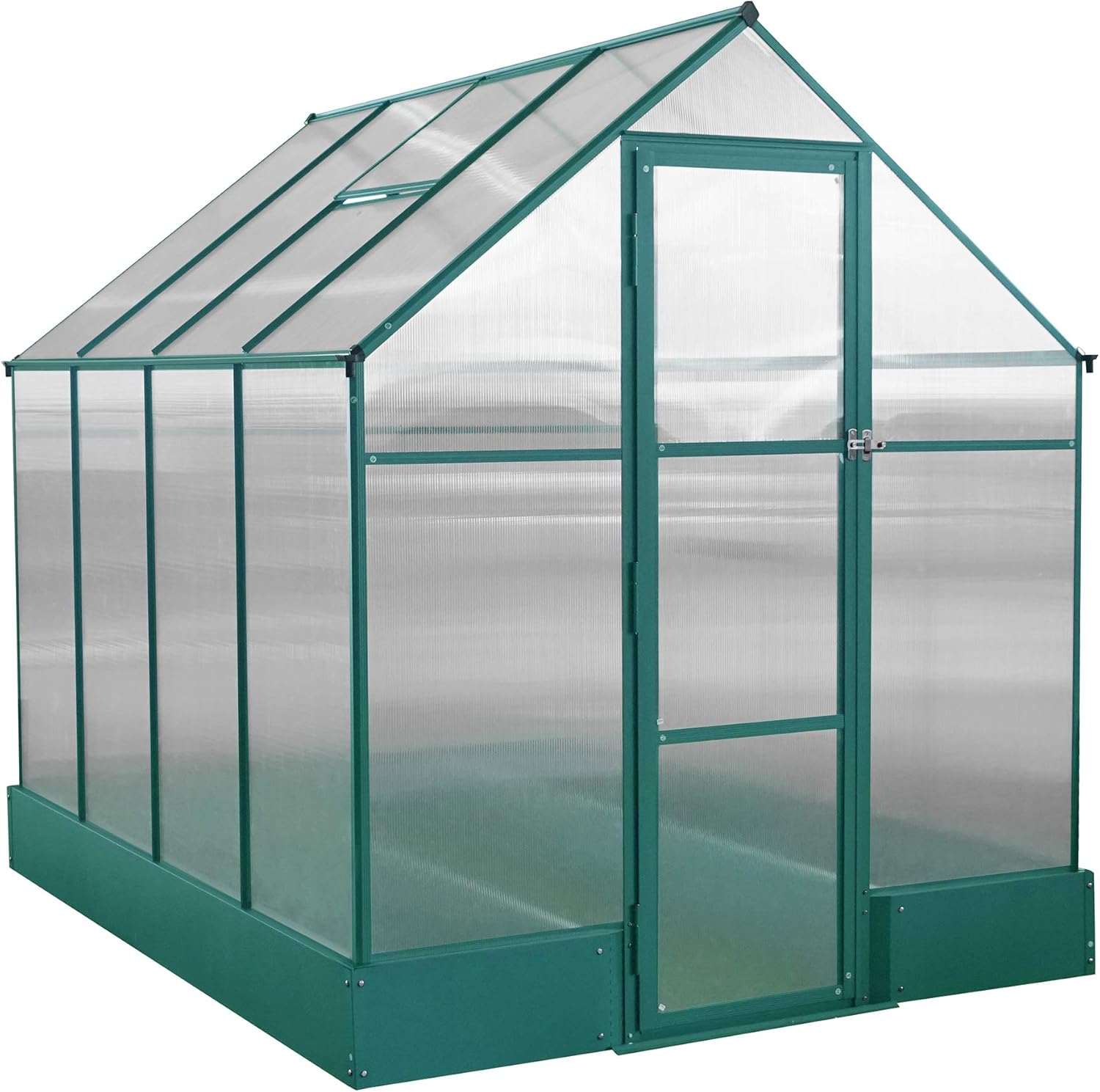 Hanover HANGRNHSP8X6-GRN 8 x 6-Ft. Polycarbonate Walk-in Greenhouse, Natural/Silver