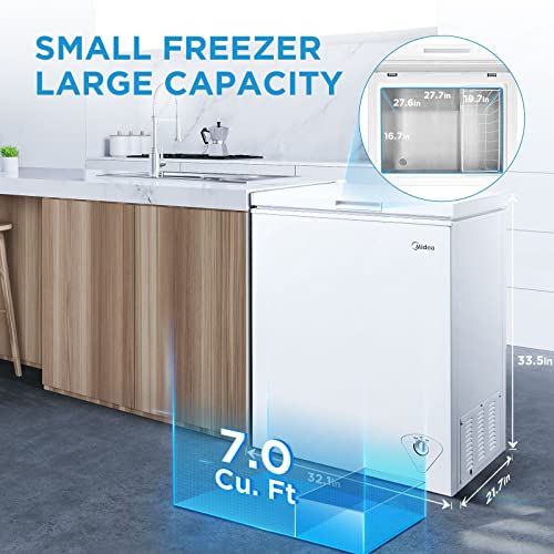 Midea MRC070S0AWW Chest Freezer, Freezer With Removable Basket, Adjustable Temperature, For Kitchen Apartment Office