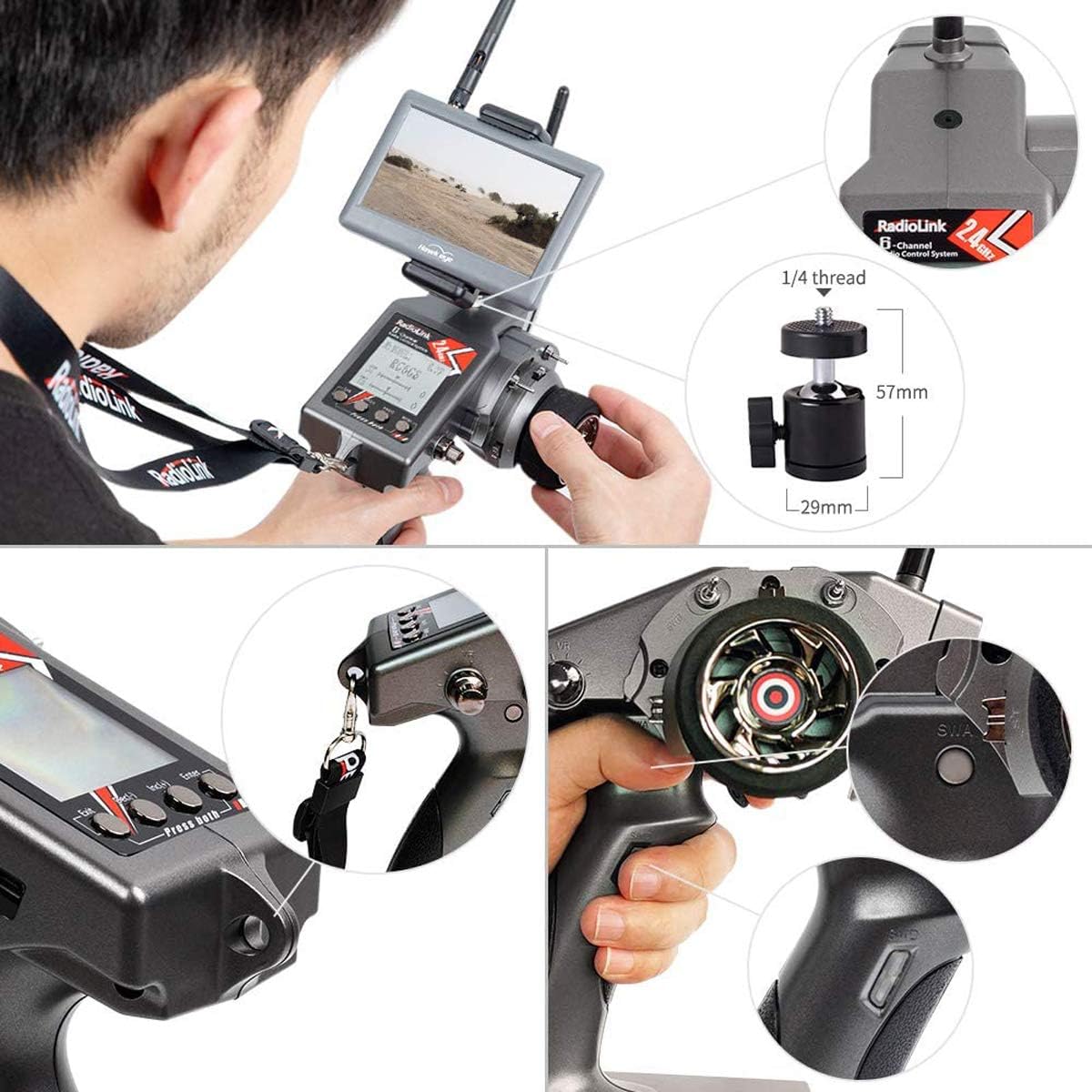 Radiolink RC6GS V2 6CH RC Transmitter and Receiver R7FG 2.4g Gyro and Two-Way Transmission Telemetry Receiver Radio Remote Controller for RC Crawler Cars Boats (600m)