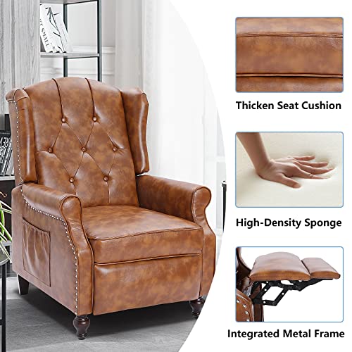 Wingback Recliner Chair with Massage and Heat, Tufted Fabric Pushback Recliner Chair, Wingback Chair with Remote Control, Padded Cushion, Wooden Legs, Small Recliners for Small Spaces