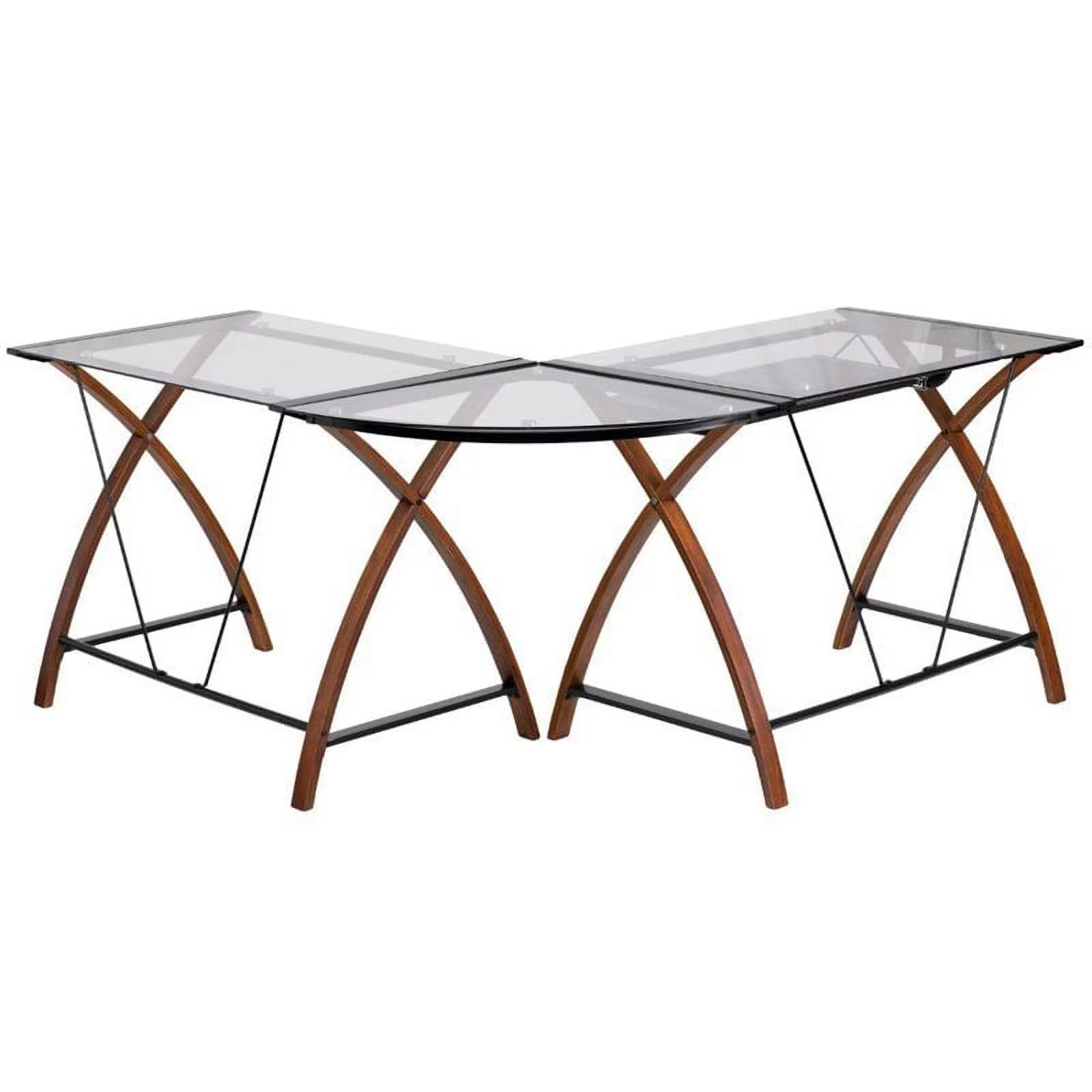 Kingfisher Lane L-Shaped Glass Top Computer Desk in Cherry