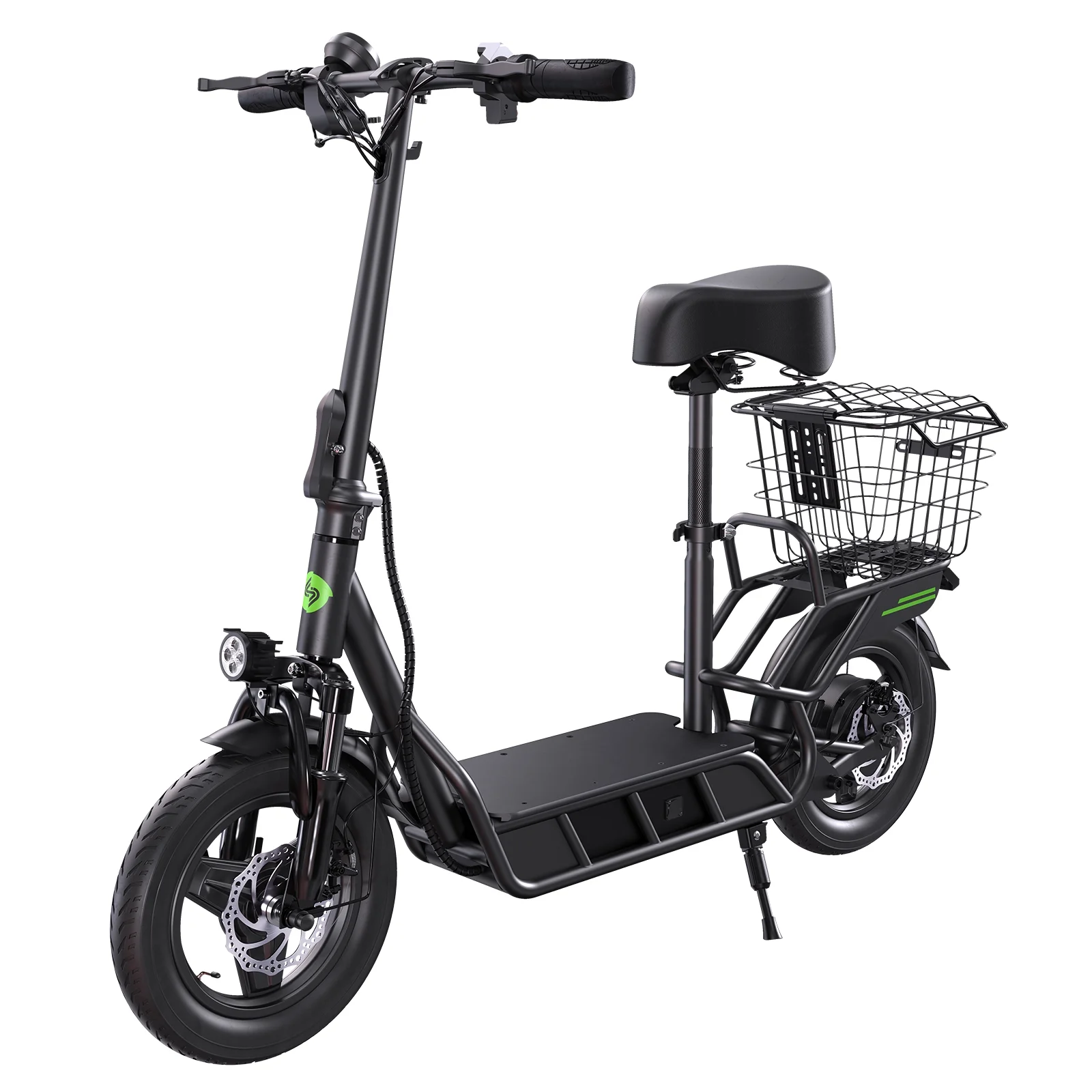 iSinwheel Electric Scooter with Seat for Adults, 700W Motor 30Miles & 21MPH, 14" Pneumatic Tire with Rear Spring Shock Ebike,  Turn Signals & Basket Foldable Commuter Scooter