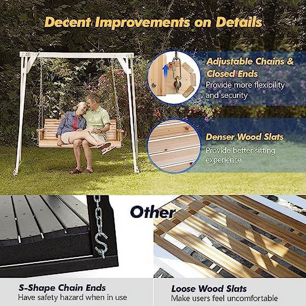 SQSFCB Upgraded Patio Wooden Porch Swing for Courtyard &amp; Garden  Heavy Duty 880 LBS Swing Chair Bench with Hanging Chains for Outdoors (5 FT  White) - Curated Treasures Market