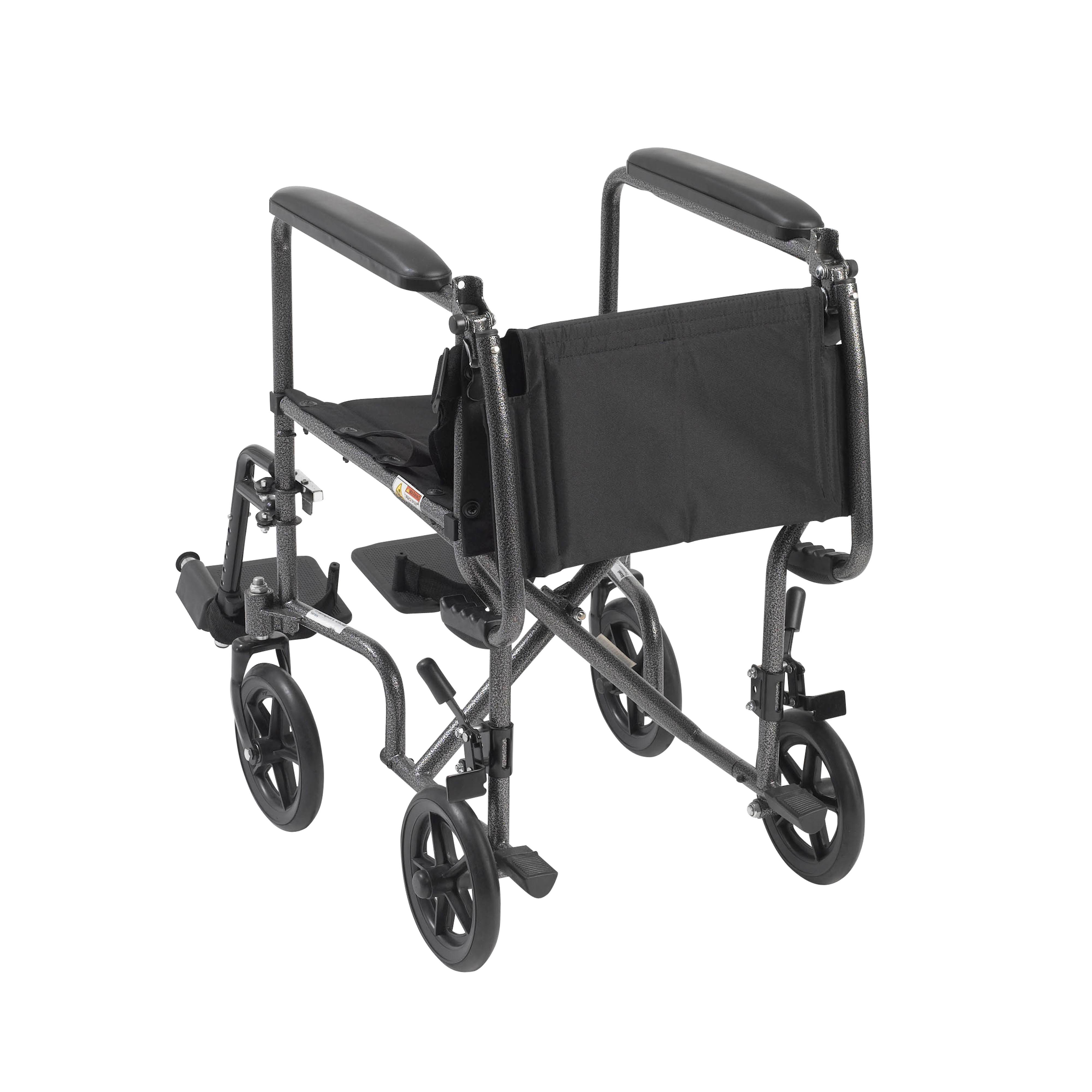 Drive Medical Lightweight Steel Transport Wheelchair Fixed Full Arms 19x22 Seat (TR39E-SV)