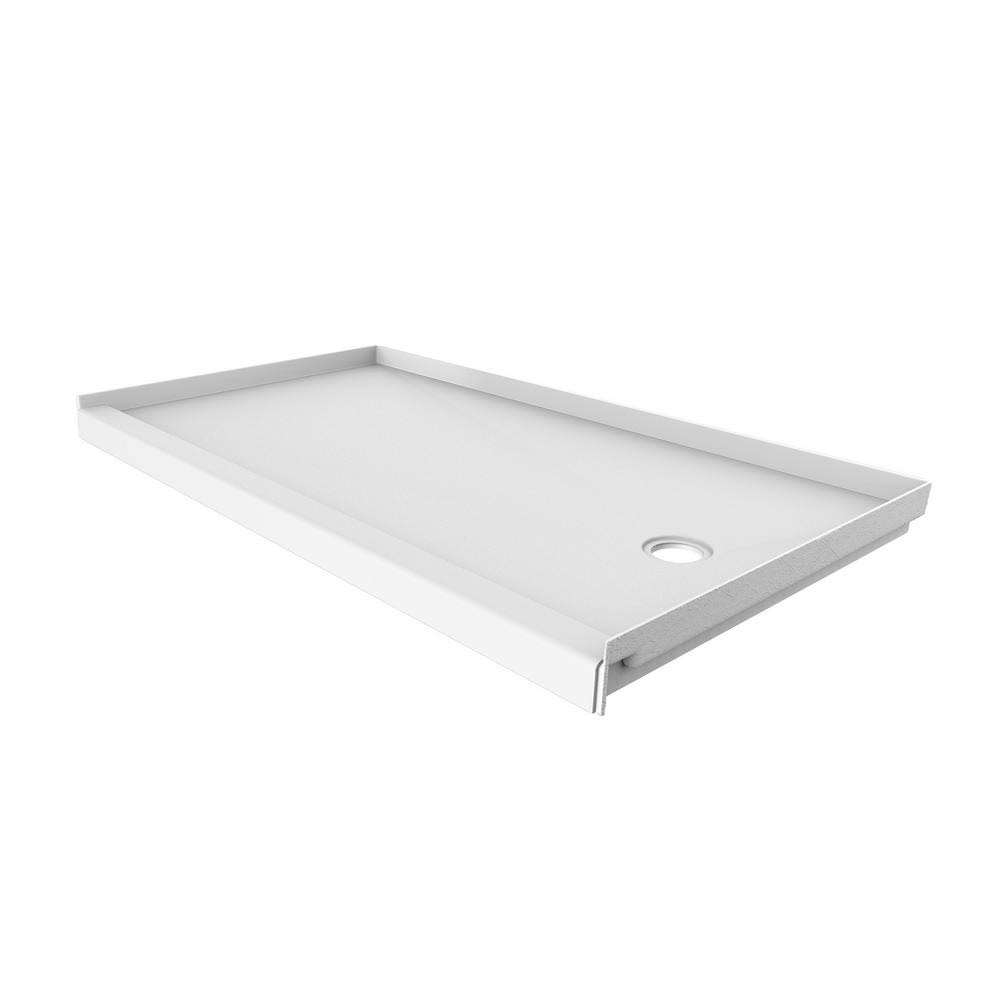 FlexStone White 32-in W x 60-in L with Right Drain Fiberglass/Plastic Composite Shower Base | FLXSBR6032WH