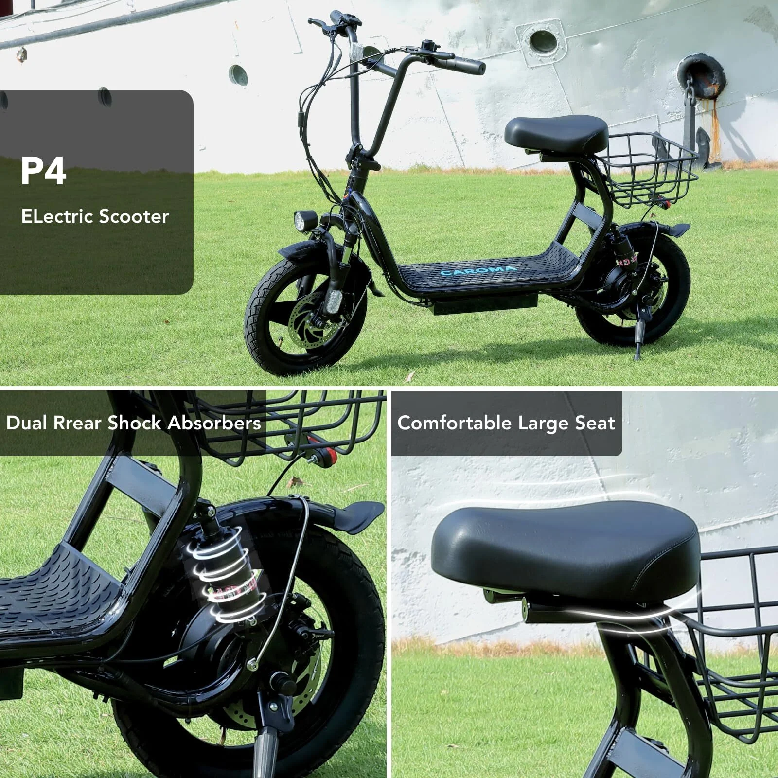 Caroma Peak 500W Adults Electric Scooter with Seat, 14" Off-road Tires, 3 Speeds 20 MPH Max, 15 Miles Range Folding Electric Scooter, Black