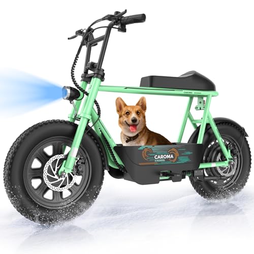 Caroma Peak 800W/1200W Electric Scooter with Seat, 16" All Terrain Fat Tire Electric Dirt Bike, Max 25/30Miles Ranges, Top Speed 20Mph, Electric Motorcycle Bicycle with Basket for Pets & Cargo