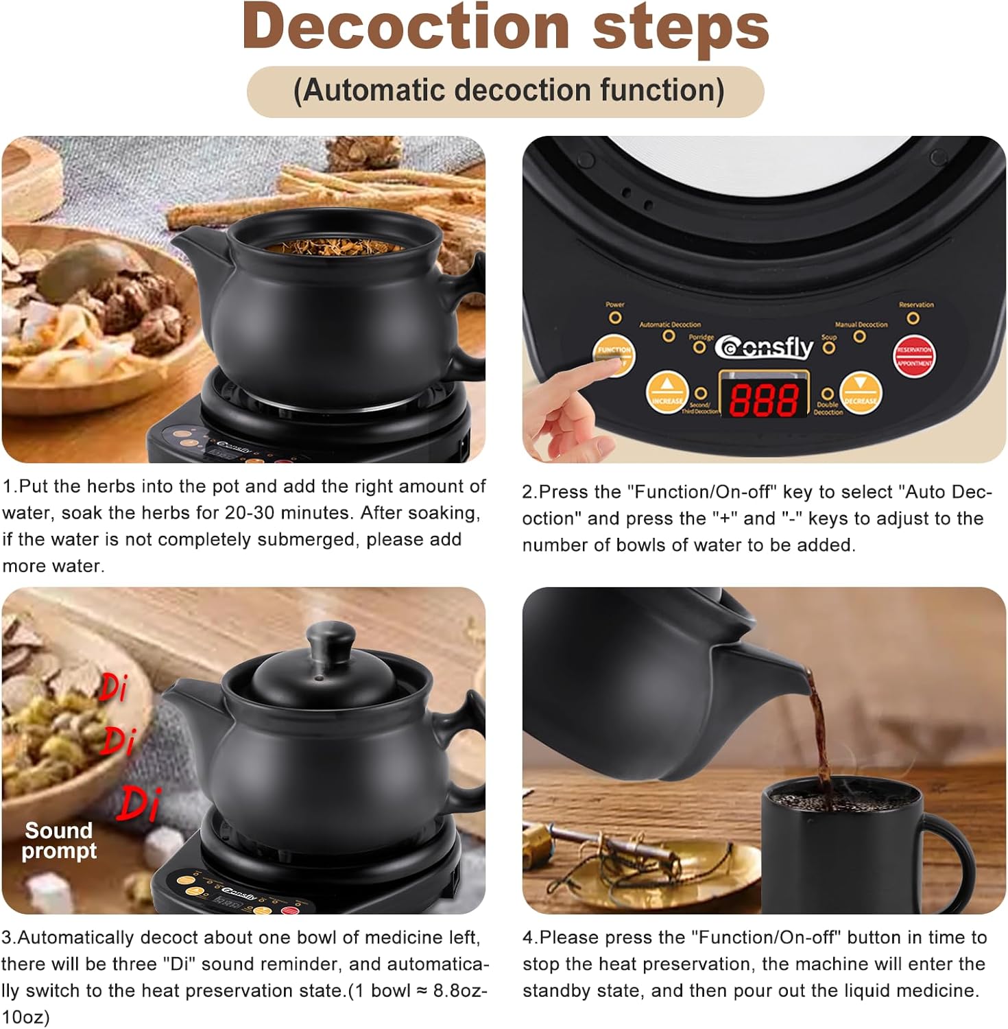 Chinese Medicine Pot 4.22 Quart Electric Herbal Medicine Cooker 110V Electric Chinese Ceramic Herb Tea Maker for Herbs within 1200g