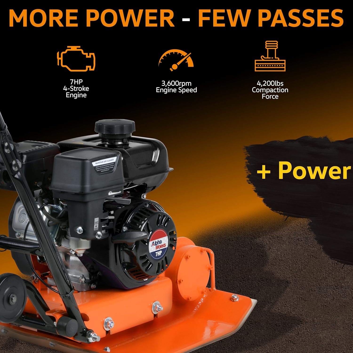 SuperHandy Plate Compactor Rammer 7 HP Gas Engine 4200-Pounds of Compaction Force Rammer Jumping Jack Tamper 20 × 15 Inch Plate for Paving Landscapes Sidewalks Patios EPA/CARB Compliant