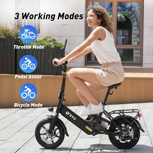 DYU Electric Bike for Adults Teens, Folding Electric Bicycle,Commuter City E-Bike with 350W Motor and 36V 7.5Ah Battery,3 Levels Assist, Dual Disc Brakes,14/16" Foldable ebike with Pedals
