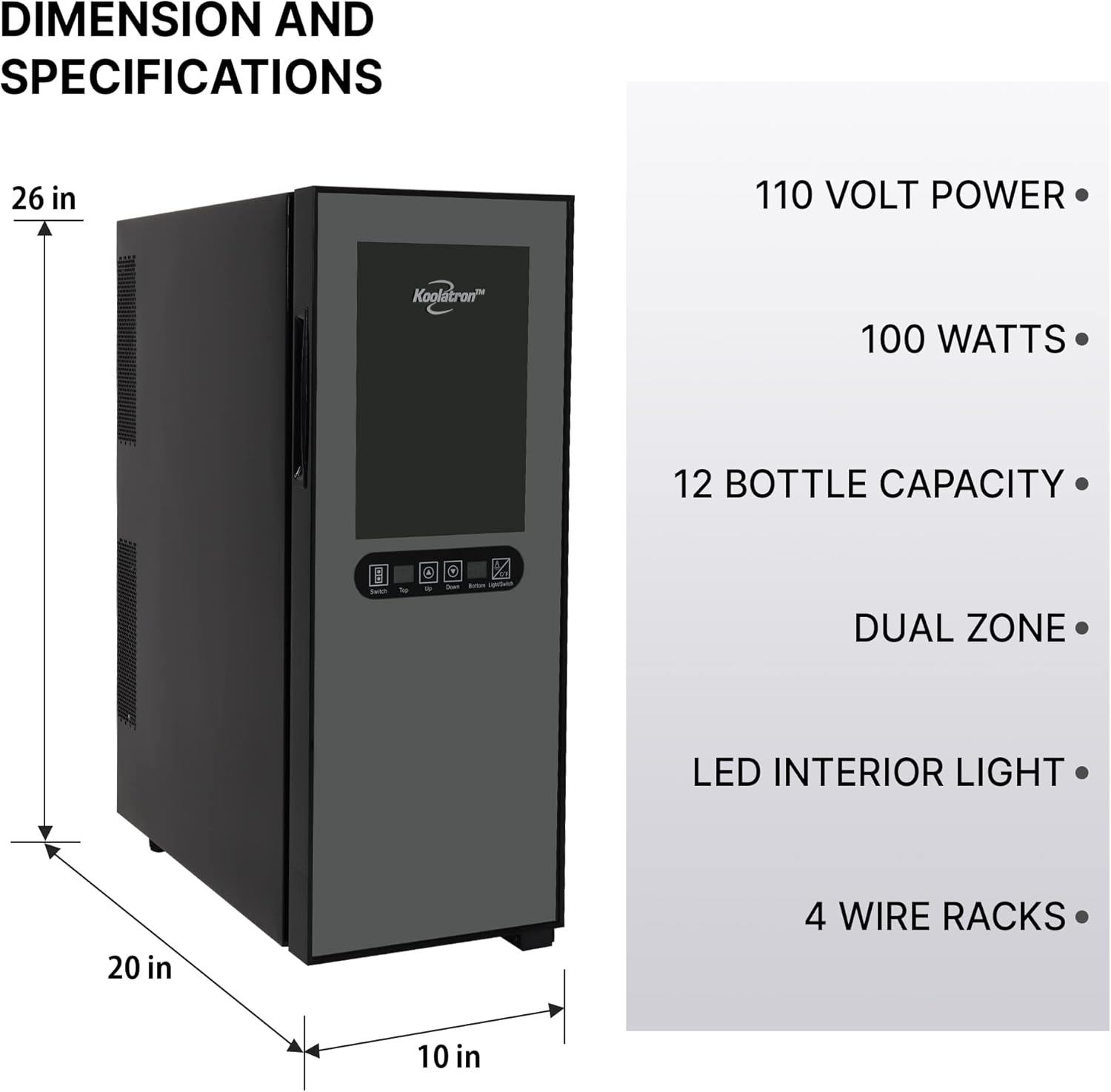 Koolatron 12 Bottle Dual Zone Wine Cooler, Black, Thermoelectric Wine Fridge, 1.2 cu. ft. (33L), Freestanding Wine Cellar, Red, White, Sparkling Wine Storage for Small Kitchen, Apartment, Condo, RV