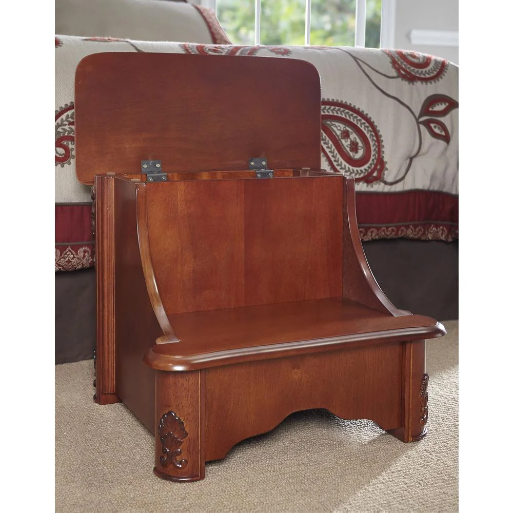 Linon Woodbury Wood Bed Steps with Storage in Brown - Curated Treasures Market