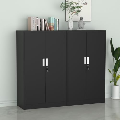 Metal Storage Cabinet with Locking Doors and Adjustable Shelves, 53.5-Inch Tall Lockable Storage Cabinets for Home Office Garage Kitchen Pantry (Black)
