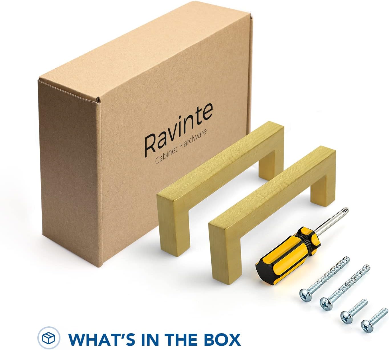 Ravinte 30 Pack Gold Cabinet Pulls 3 Inch Brusehed Brass Kitchen Cabinet Handles Gold Square Kitchen Hardware for Cabinet