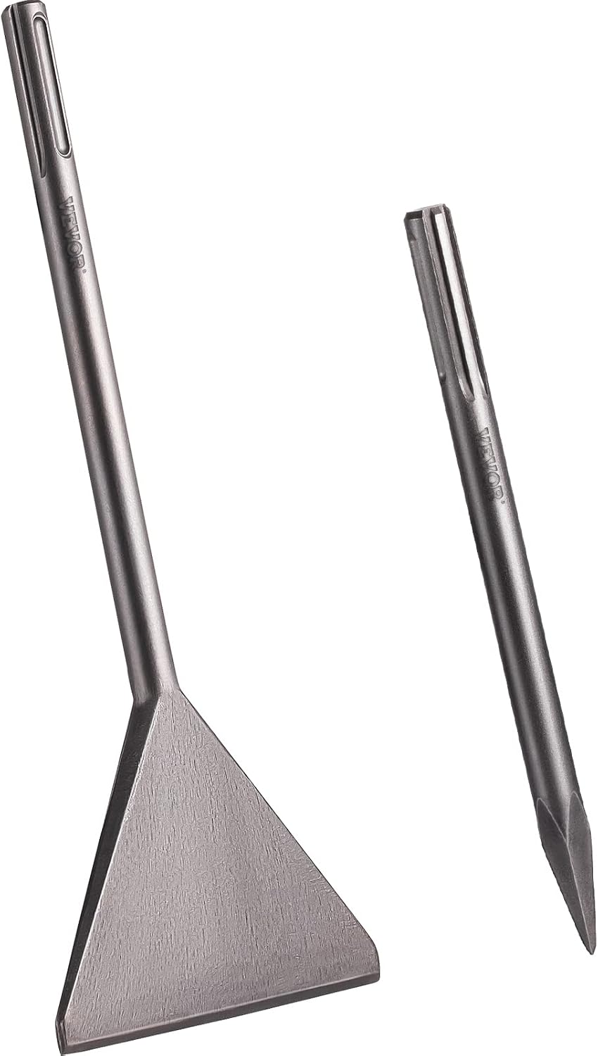 VEVOR Clay Spade, 5.9" x 15.7" SDS Max Shank, 40Cr Steel Jackhammer Bit for Electric Demolition Jack Hammer w/Point Chisel, Trenching and Digging Shovel Bit for Clay, Gravel, Frozen Soil Pack of 2
