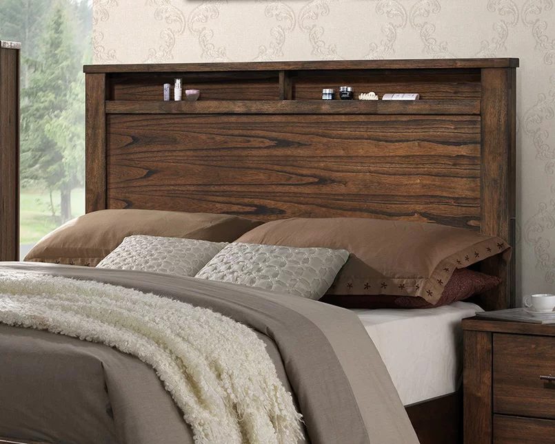 Natural Wood Finish Eastern King Size Bed Contemporary Oak Veneer Storage Drawers FB Shelf HB Bedframe Bedroom Furniture