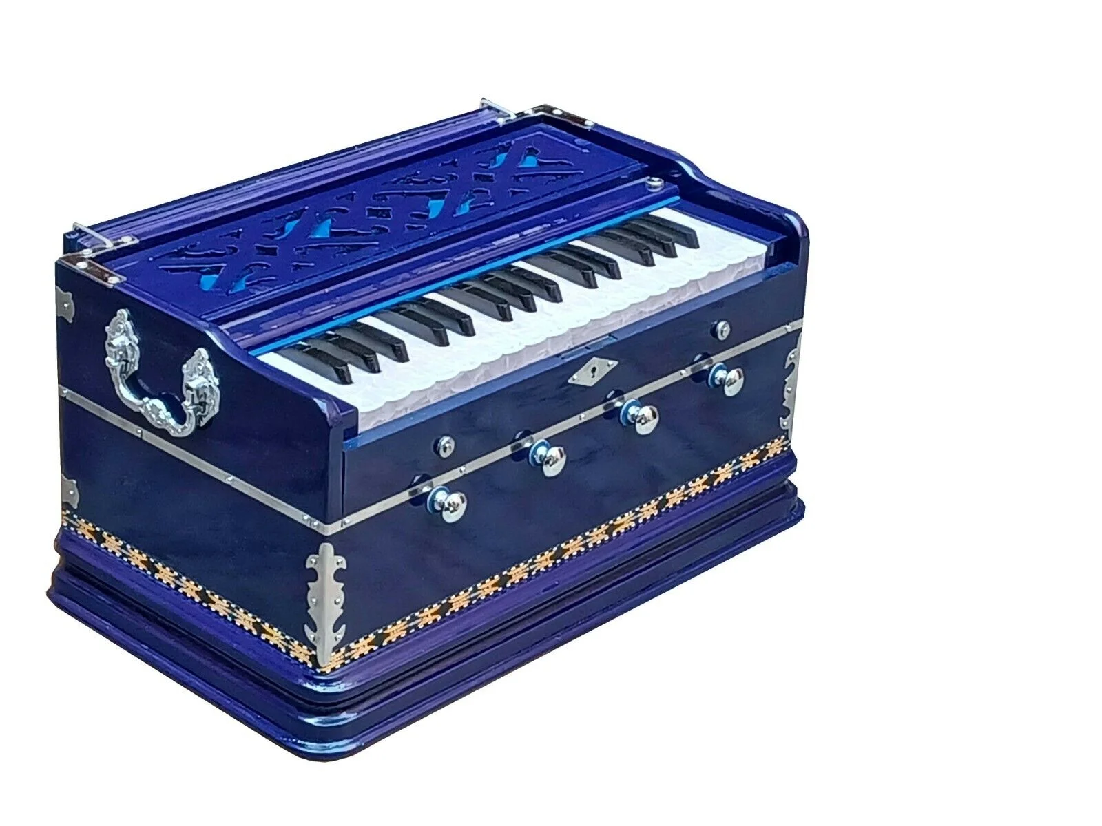 Naad HARMONIUM BLUE~4 STOPS~2 OCTAVES~7 FOLD BELLOW~DOUBLE REEDS~42 KEY~440Hz~KIRTAN 2023 - Natural