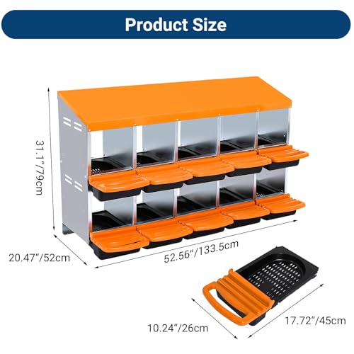 Chicken Nesting Box, 10 Hole 2 Layer Hen Nest Box with Legs, Roll Away Eggs Laying Boxes,Cleanable Pull Out Hen Roosting Boxes